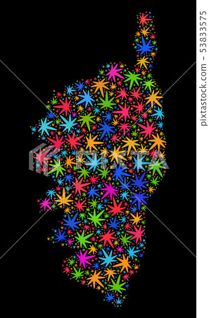 Mosaic Corsica Map of Multi-Colored Hemp Leaves Mosaic Corsica Map of Multi-Colored Hemp Leaves 53833575