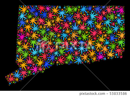 Mosaic Connecticut State Map of Colored Hemp Leaves 53833586
