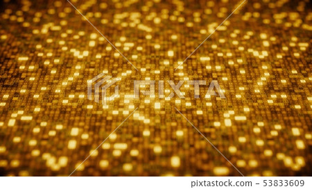 Hexadecimal symbols flashing on a gold computer screen. 3D rendering 53833609