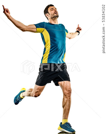 mature man running runner jogging jogger isolated white background 53834102