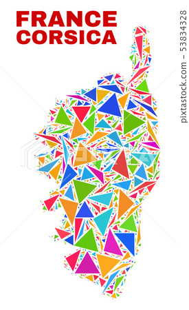 Corsica Map - Mosaic of Color Triangles Corsica Map - Mosaic of Color Triangles 53834328