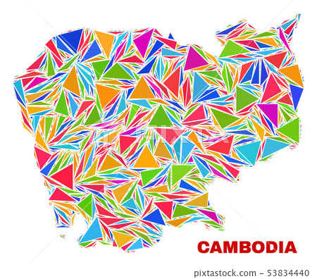 Cambodia Map - Mosaic of Color Triangles 53834440