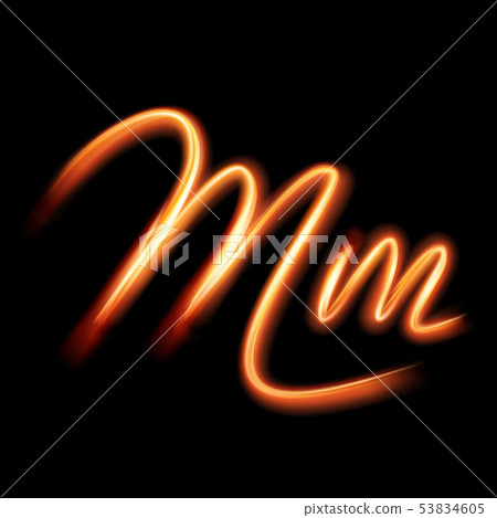 Glowing light letter M.  Hand lighting painting 53834605