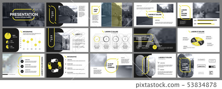 Presentation template, yellow and black infographic elements. Vector slide template for business Presentation template, yellow and black infographic elements. Vector slide template for business 53834878