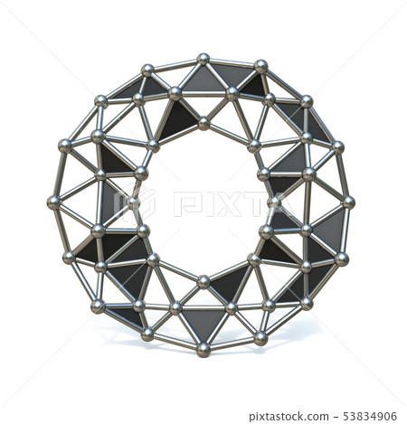 Wire low poly black metal Font Letter O 3D 53834906