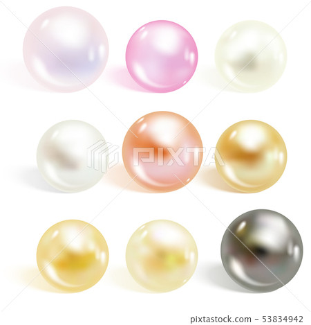 Realistic different colors pearls set. Realistic different colors pearls set. 53834942
