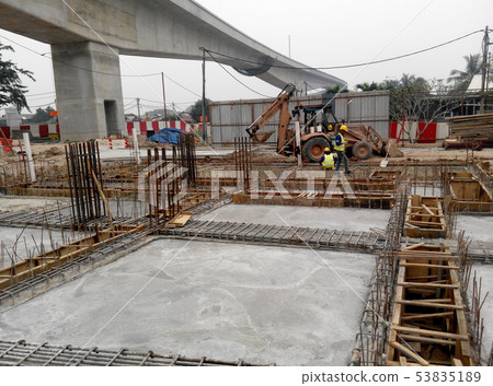 Building ground beam under construction. Building ground beam under construction. 53835189