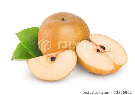 Fresh asian pear with leaf isolated on white background Fresh asian pear with leaf isolated on white background 53836962
