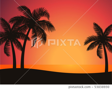 Sunset sea with palm trees - Stock Illustration [53838930] - PIXTA