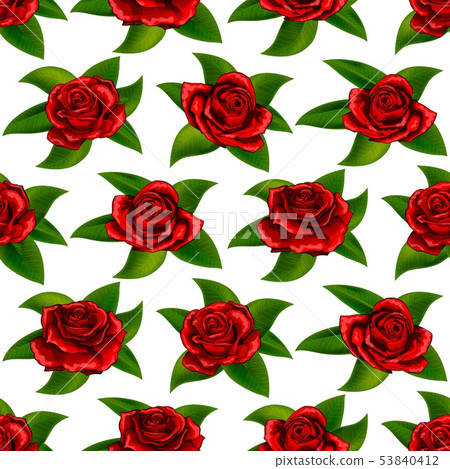 Beautiful red rose flowers seamless floral summer pattern vector background 53840412