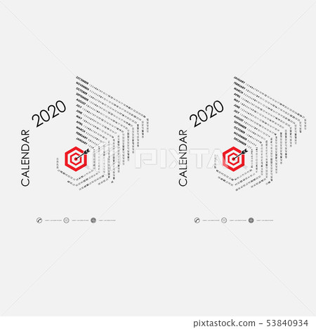 2020 Calendar Template.Hexagon shape 53840934