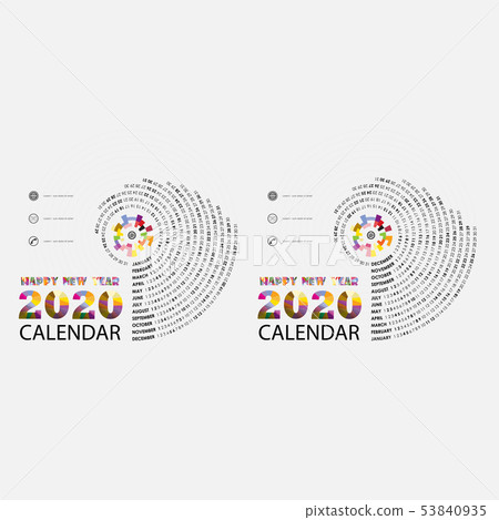 2020 Calendar Template.Spiral shape 53840935