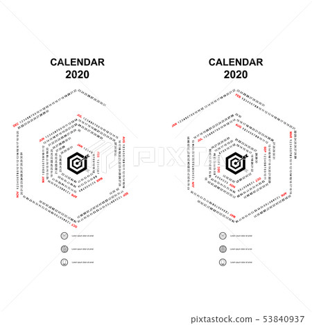 2020 Calendar Template.Hexagon shape 53840937