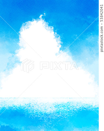 水彩天空，海和雲彩的背景材料，垂直 53842041