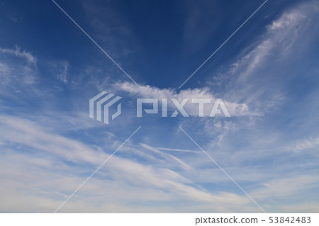 Blue sky, impressive clouds. Sky background material 53842483