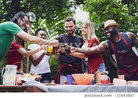 Cheers, Group of people cheering with beer for 53843607