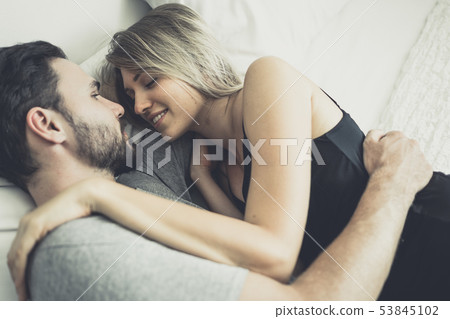 Loving happy couple in love smile and hug each 53845102