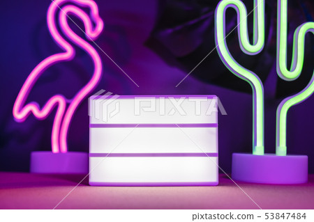 Summer items with flamingo and cactus and blank 53847484