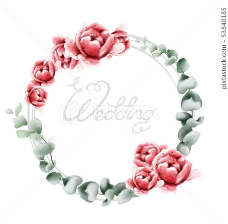 Wedding wreath roses watercolor Vector. Beautiful 53848185