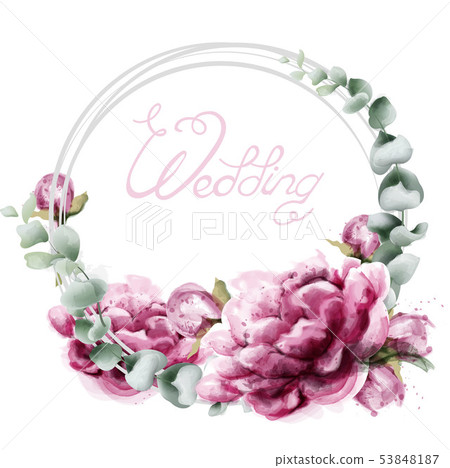 Wedding wreath roses watercolor Vector. Beautiful 53848187