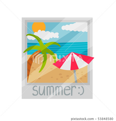Palm tree and parasol on the beach. Vector illustration on white background. Palm tree and parasol on the beach. Vector illustration on white background. 53848580
