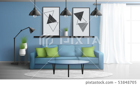 Comfortable living room modern interior vector Comfortable living room modern interior vector 53848705