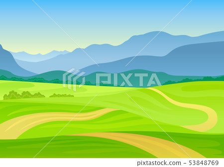 Trail meanders in a hilly meadow. Vector illustration on white background. Trail meanders in a hilly meadow. Vector illustration on white background. 53848769