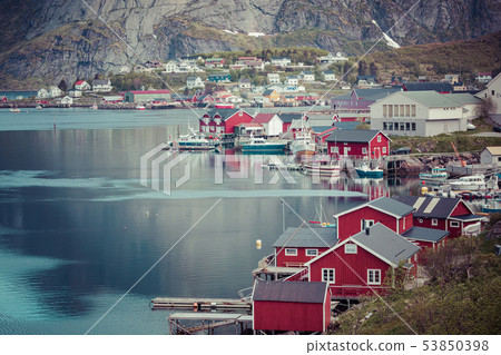 Reine fishing village on Lofoten islands, Reine fishing village on Lofoten islands, 53850398