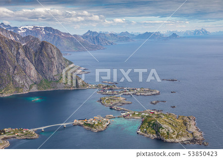 Reine fishing village on Lofoten islands, Reine fishing village on Lofoten islands, 53850423