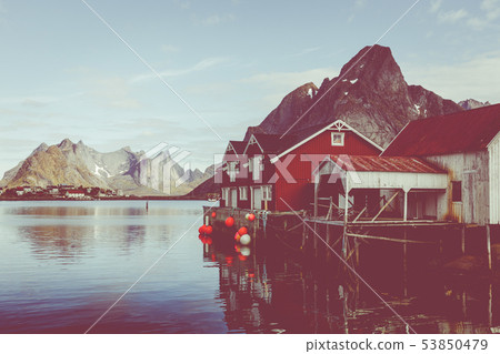 Reine fishing village on Lofoten islands, Reine fishing village on Lofoten islands, 53850479