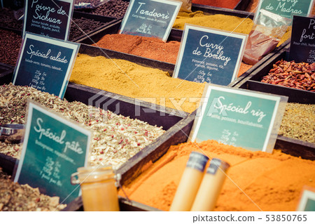 French colorful herb and spices at street market French colorful herb and spices at street market 53850765