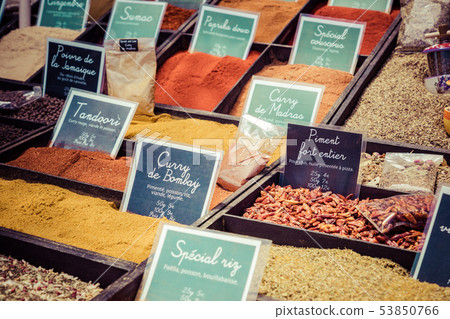 French colorful herb and spices at street market French colorful herb and spices at street market 53850766