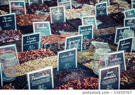 French colorful herb and spices at street market French colorful herb and spices at street market 53850767