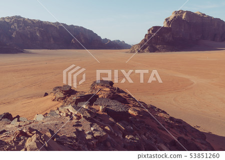Panoramic view of the Wadi Rum desert, Jordan. Panoramic view of the Wadi Rum desert, Jordan. 53851260