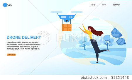 Cartoon Woman Recieve Parcel Fast Dron Devivery Cartoon Woman Recieve Parcel Fast Dron Devivery 53851448