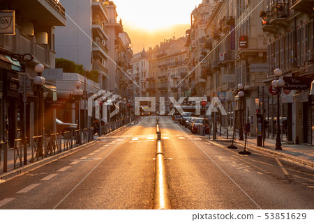 Beautiful sunrise at city of Nice. Cote d'Azur Beautiful sunrise at city of Nice. Cote d'Azur 53851629