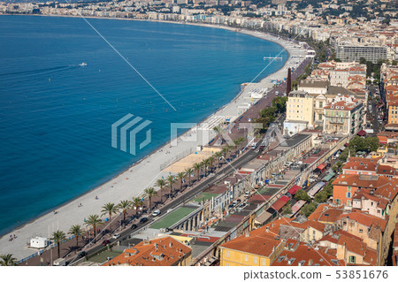 Panoramic view of Nice coastline and beach. Panoramic view of Nice coastline and beach. 53851676