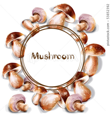 Mushroom Vector watercolor. Menu template round Mushroom Vector watercolor. Menu template round 53852392