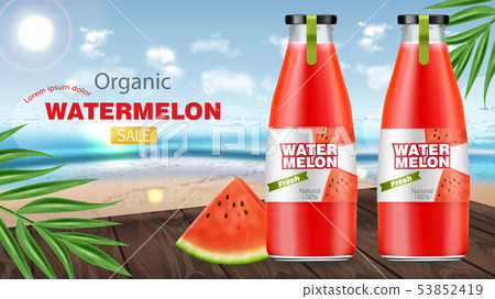 Watermelon juice bottles Vector realistic. Product 53852419