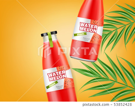 Watermelon juice bottles Vector realistic. Product 53852428
