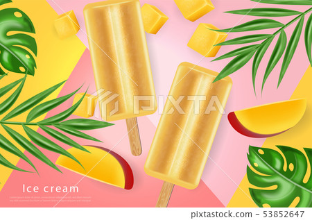 Mango ice cream Vector realistic. Fresh delicious Mango ice cream Vector realistic. Fresh delicious 53852647
