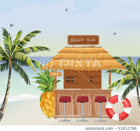 Beach Bar Vector Summer Tropic Seaside Wooden Stock Illustration 53852766 Pixta