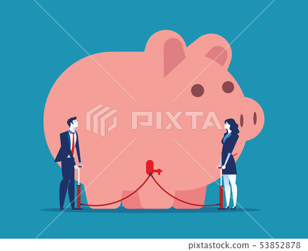 Business team blowing piggy bank. Concept business - Stock Illustration ...