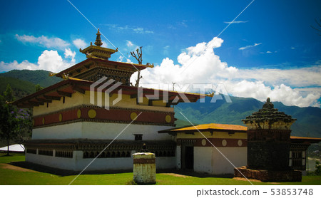 Lobesa valley with monastery Chimi Lhakhang in Lobesa valley with monastery Chimi Lhakhang in 53853748