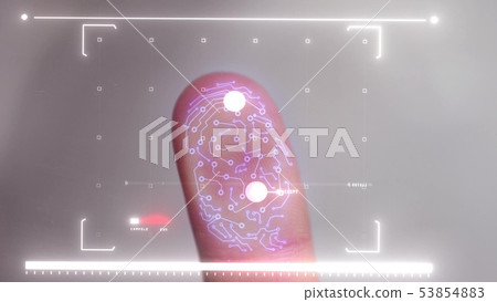 Biometric scanner scanning a human finger and identifying the user for access. 53854883