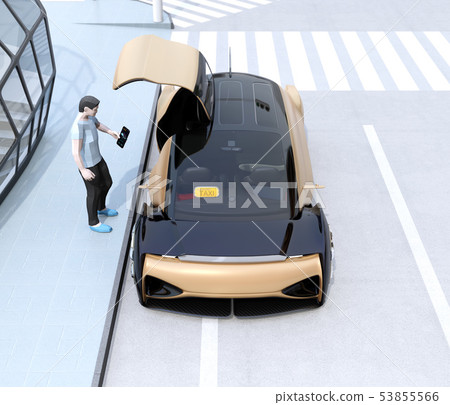 Front image of an autonomous car that came to pick you up for a ride share reservation. Ride share concept 53855566