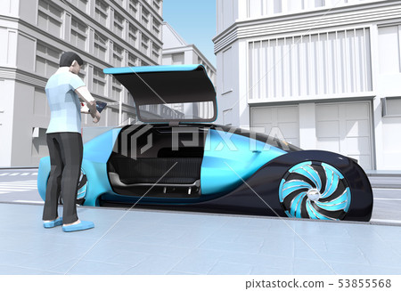 Image of an autonomous car that came to pick you up for a ride share reservation. Ride share concept 53855568