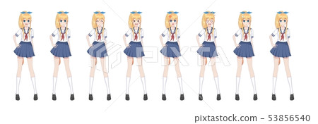 Anime manga schoolgirl in sailor suit, blue skirt Anime manga schoolgirl in sailor suit, blue skirt 53856540