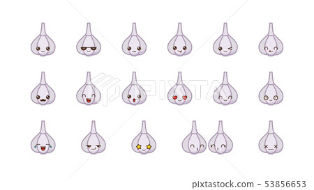 Garlic cute kawaii mascot. Set kawaii food faces Garlic cute kawaii mascot. Set kawaii food faces 53856653