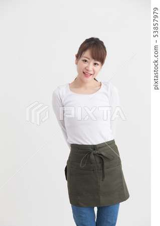 白色圍裙的婦女·白色後面 白色圍裙的婦女·白色後面 53857979